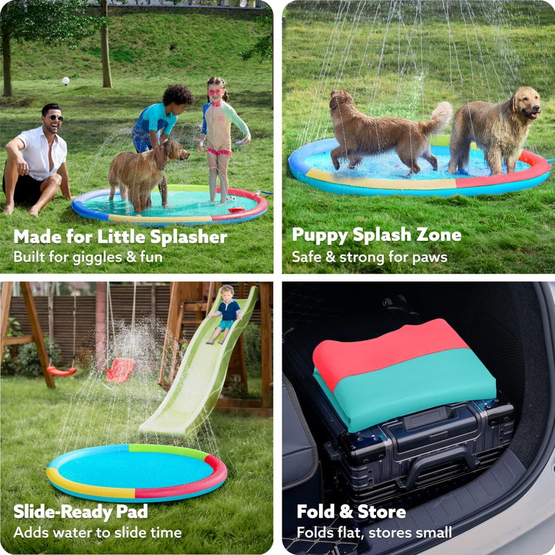 SLOOSH Non-Slip Splash Pad Sprinkler - Outdoor Water Play Toys Backyard Fountain Mat for Toddlers Kids Dogs, Thickened Sprinkler Outside Pool Party Durable for Girls Boys Pets (72in, Multicolor) - Image 5